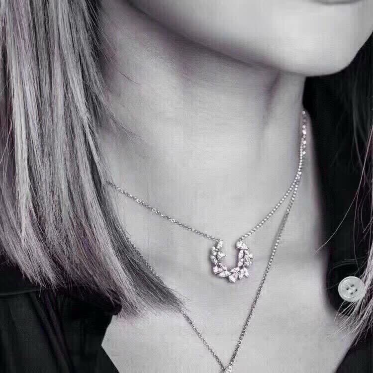 APM Monaco Silver Crystal Leaf Necklace